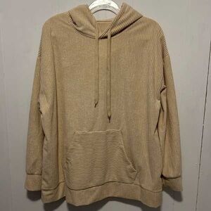 Men's Beige Ribbed Hoodie Sweatshirt
